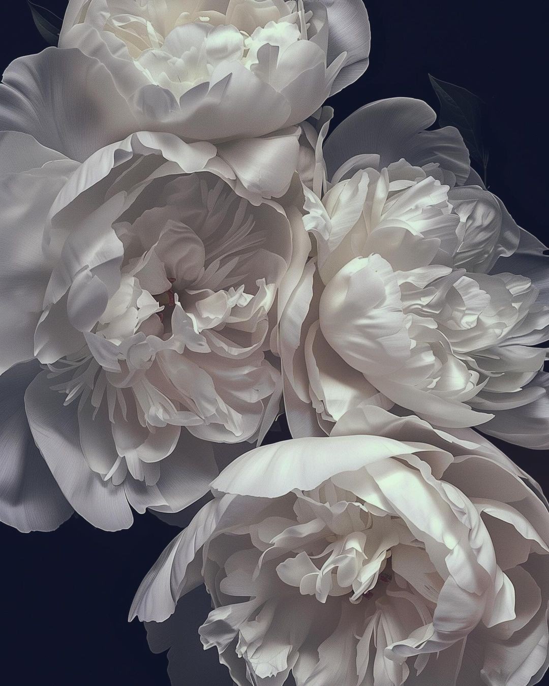 White peonies on dark background